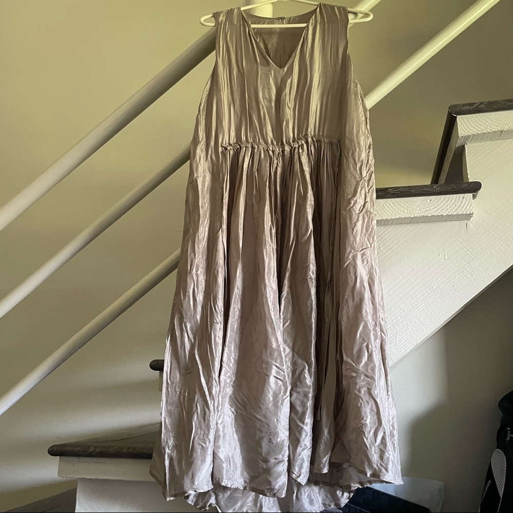 Chan Luu Beige Vneck Scrunch tie Dress